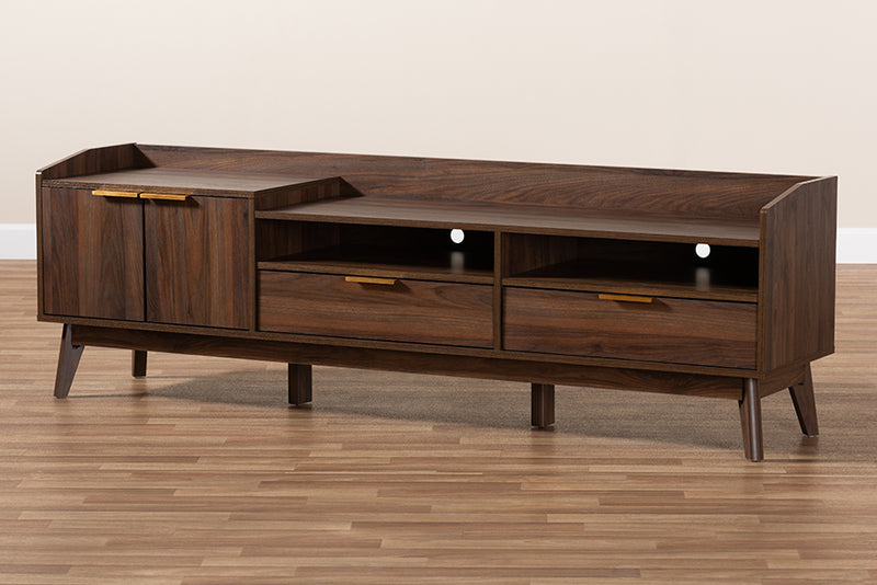 Linus Mid-Century Modern Walnut Brown Finished 2-Drawer Wood TV Stand