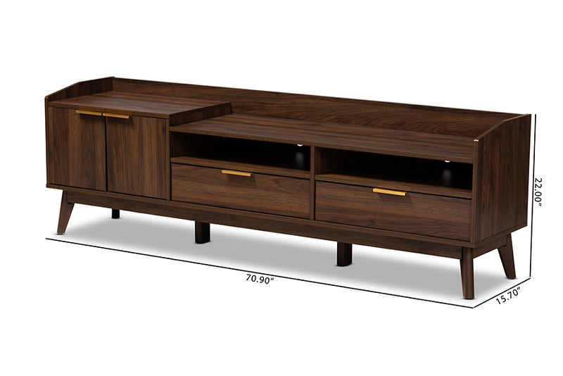 Linus Mid-Century Modern Walnut Brown Finished 2-Drawer Wood TV Stand