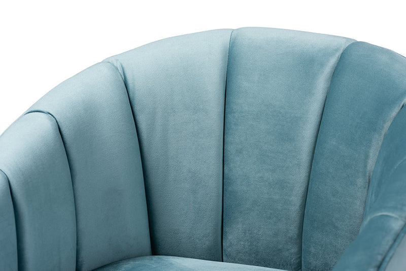 Boris Light Blue Velvet Fabric Upholstered Gold Finished Accent Chair Baxton