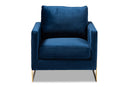 Clara Royal Blue Velvet Fabric Upholstered Gold Finished Armchair Baxton