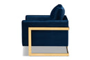 Clara Royal Blue Velvet Fabric Upholstered Gold Finished Armchair Baxton