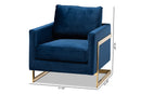 Clara Royal Blue Velvet Fabric Upholstered Gold Finished Armchair Baxton