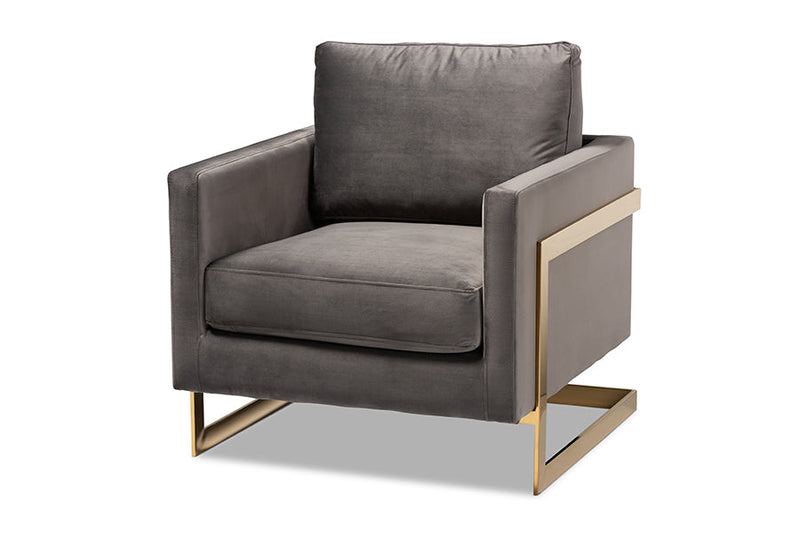 Clara Gray Velvet Fabric Upholstered Gold Finished Armchair Baxton