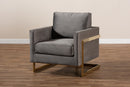 Clara Gray Velvet Fabric Upholstered Gold Finished Armchair Baxton