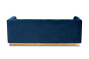 Benicia Navy Blue Velvet Fabric Upholstered Brushed Gold Finished Sofa Baxton