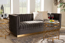 Benicia Gray Velvet Fabric Upholstered Brushed Gold Finished Sofa Baxton