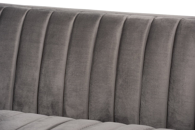 Benicia Gray Velvet Fabric Upholstered Brushed Gold Finished 2Pc Living Room Set Baxton