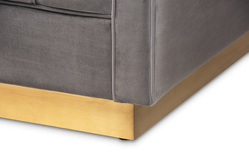 Benicia Gray Velvet Fabric Upholstered Brushed Gold Finished 2Pc Living Room Set Baxton