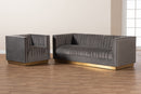 Benicia Gray Velvet Fabric Upholstered Brushed Gold Finished 2Pc Living Room Set Baxton