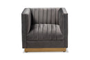 Benicia Gray Velvet Fabric Upholstered Brushed Gold Finished Armchair Baxton
