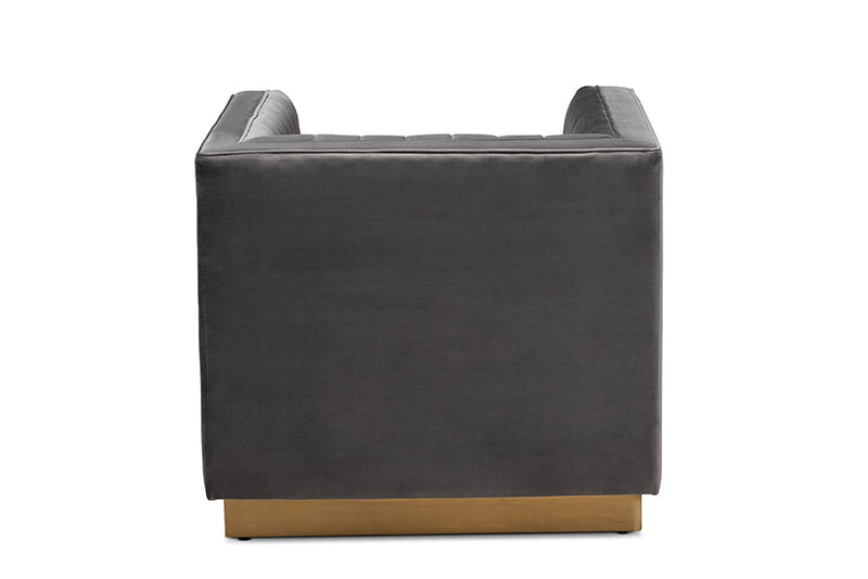 Benicia Gray Velvet Fabric Upholstered Brushed Gold Finished Armchair Baxton