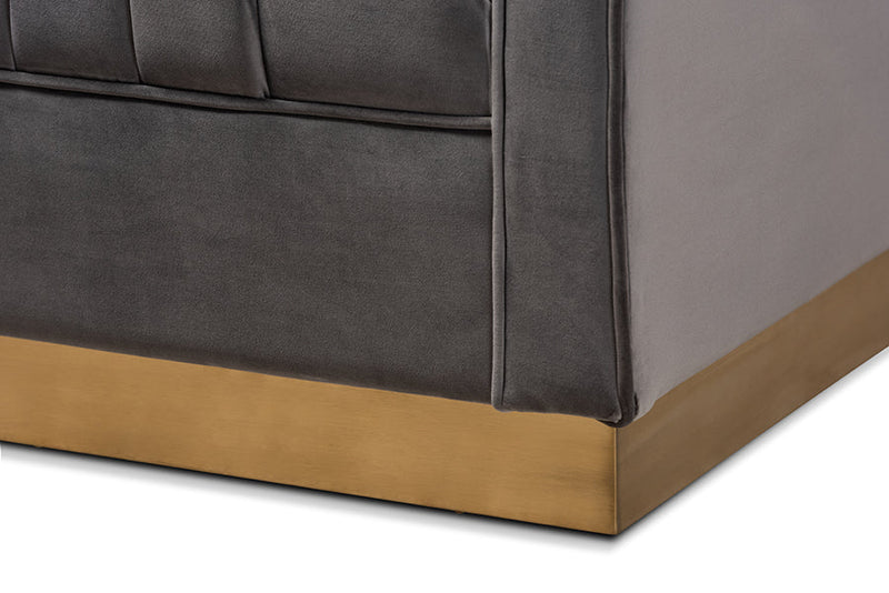 Benicia Gray Velvet Fabric Upholstered Brushed Gold Finished Armchair Baxton