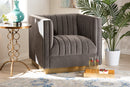 Benicia Gray Velvet Fabric Upholstered Brushed Gold Finished Armchair Baxton