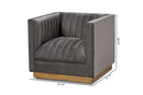 Benicia Gray Velvet Fabric Upholstered Brushed Gold Finished Armchair Baxton