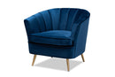 Anabella Navy Blue Velvet Fabric Upholstered Brushed Gold Finished Accent Chair Baxton