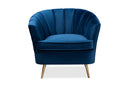 Anabella Navy Blue Velvet Fabric Upholstered Brushed Gold Finished Accent Chair Baxton