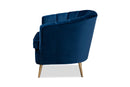 Anabella Navy Blue Velvet Fabric Upholstered Brushed Gold Finished Accent Chair Baxton