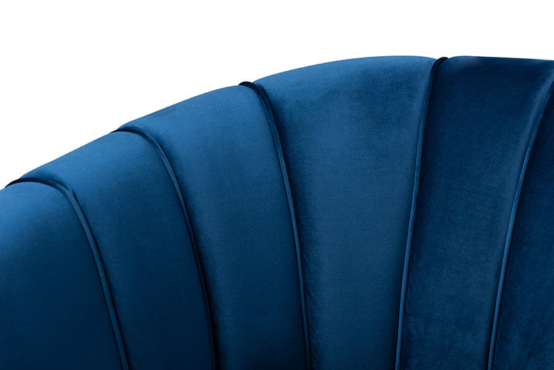Anabella Navy Blue Velvet Fabric Upholstered Brushed Gold Finished Accent Chair Baxton