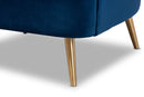 Anabella Navy Blue Velvet Fabric Upholstered Brushed Gold Finished Accent Chair Baxton