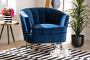 Anabella Navy Blue Velvet Fabric Upholstered Brushed Gold Finished Accent Chair Baxton