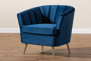 Anabella Navy Blue Velvet Fabric Upholstered Brushed Gold Finished Accent Chair Baxton