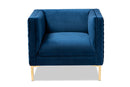 Arne Navy Blue Velvet Fabric Upholstered Gold Finished Armchair Baxton