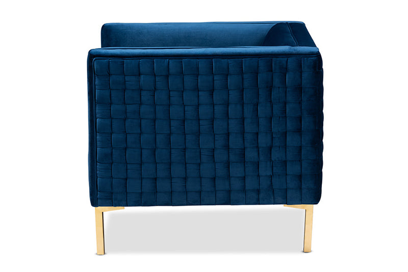 Arne Navy Blue Velvet Fabric Upholstered Gold Finished Armchair Baxton
