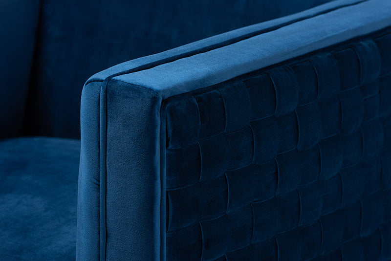 Arne Navy Blue Velvet Fabric Upholstered Gold Finished Armchair Baxton