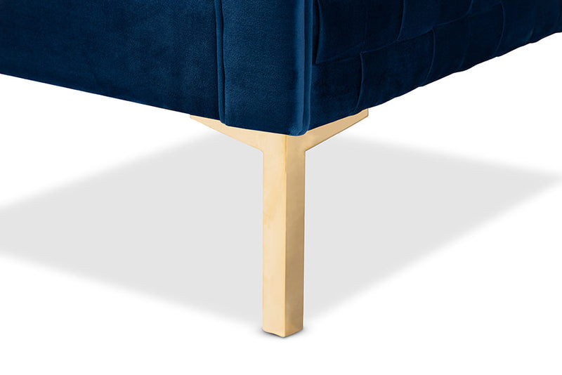 Arne Navy Blue Velvet Fabric Upholstered Gold Finished Armchair Baxton