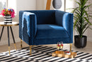 Arne Navy Blue Velvet Fabric Upholstered Gold Finished Armchair Baxton