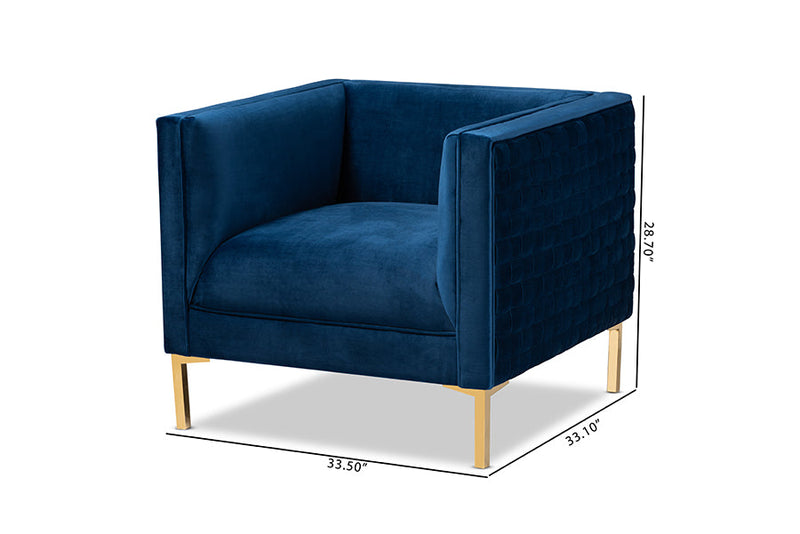 Arne Navy Blue Velvet Fabric Upholstered Gold Finished Armchair Baxton