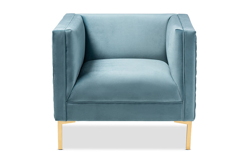 Arne Light Blue Velvet Fabric Upholstered Gold Finished Armchair Baxton
