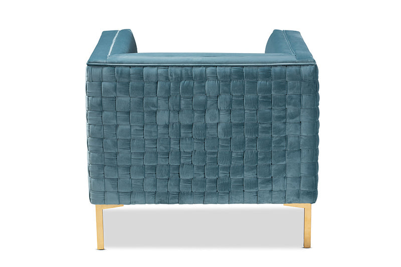 Arne Light Blue Velvet Fabric Upholstered Gold Finished Armchair Baxton