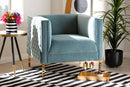 Arne Light Blue Velvet Fabric Upholstered Gold Finished Armchair Baxton