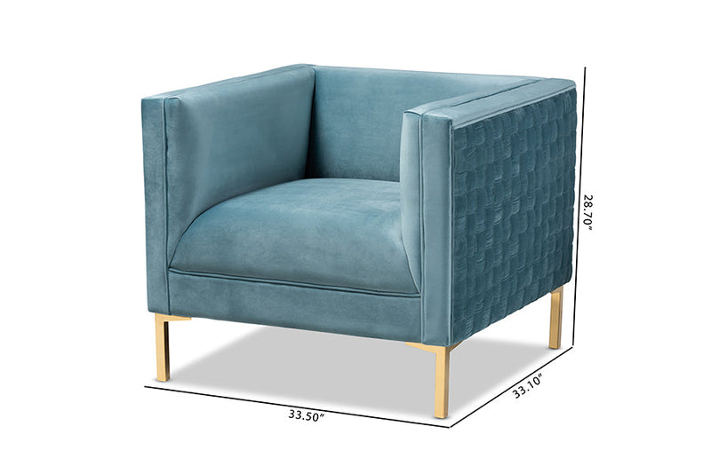 Arne Light Blue Velvet Fabric Upholstered Gold Finished Armchair Baxton