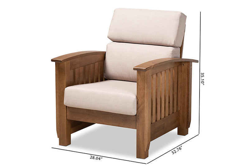 Cantu Mission Style Taupe Fabric Walnut Brown 1-Seater Lounge Chair Baxton