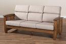 Cantu Mission Style Taupe Fabric Upholstered Walnut Brown 3-Seater Sofa Baxton