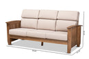 Cantu Mission Style Taupe Fabric Upholstered Walnut Brown 3-Seater Sofa Baxton