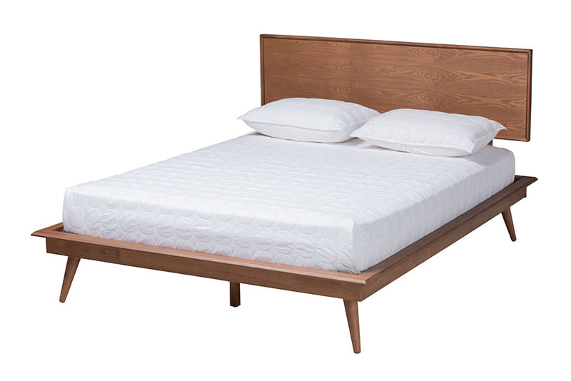 Bistra Walnut Brown and Rattan Full Size 5-Piece Bedroom Set Baxton