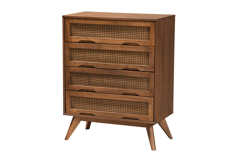 Bistra Walnut Brown and Rattan Full Size 5-Piece Bedroom Set Baxton