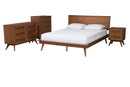 Bistra Walnut Brown and Rattan Queen Size 4Pc Bedroom Set Baxton