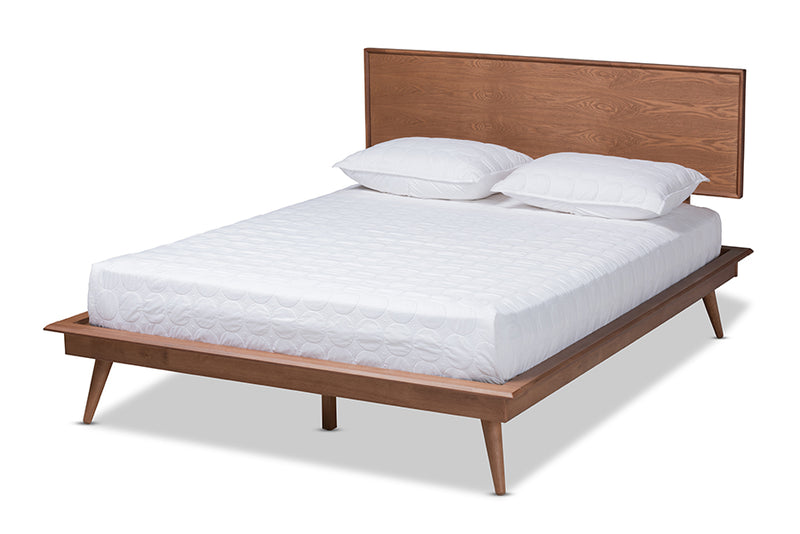 Hillary Mid-Century Modern Walnut Brown Finished Wood Queen Size Platform Bed