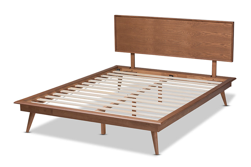 Hillary Mid-Century Modern Walnut Brown Finished Wood Queen Size Platform Bed