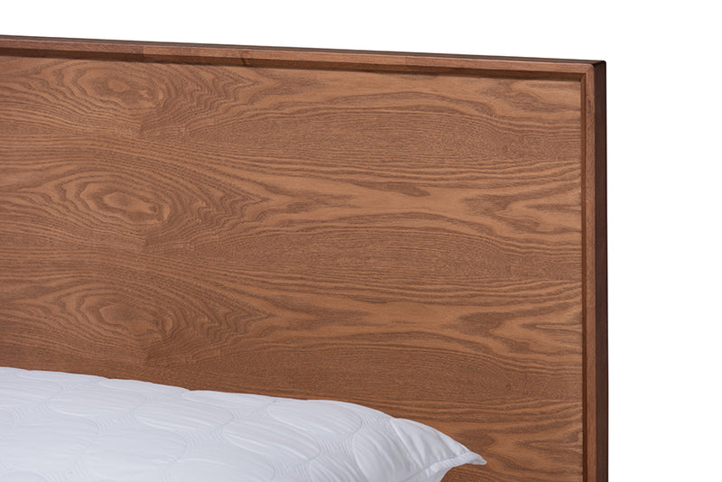 Hillary Mid-Century Modern Walnut Brown Finished Wood Queen Size Platform Bed