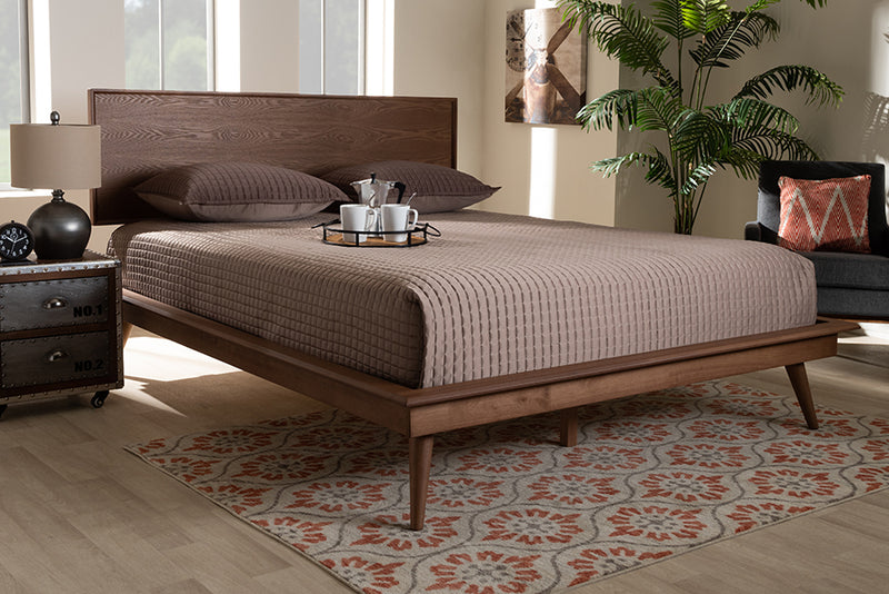 Hillary Mid-Century Modern Walnut Brown Finished Wood Queen Size Platform Bed