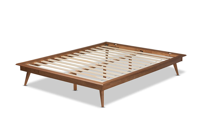 Hillary Walnut Brown King Size Platform Bed w/Angled legs Baxton
