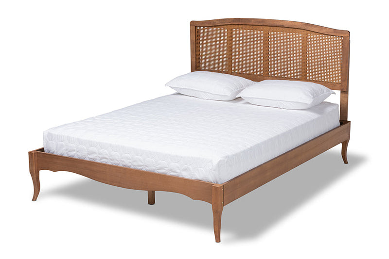 Corinne Ash Wanut and Synthetic Rattan King Size Platform Bed Baxton