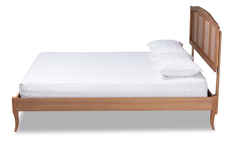 Corinne Ash Wanut and Synthetic Rattan King Size Platform Bed Baxton
