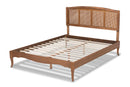 Corinne Ash Wanut and Synthetic Rattan Queen Size Platform Bed Baxton