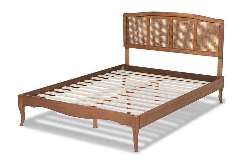 Corinne Ash Wanut and Synthetic Rattan King Size Platform Bed Baxton